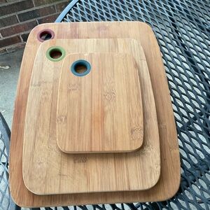 Bamboo Cutting Board Set with Blue, Green, and Pink Accent Holes
